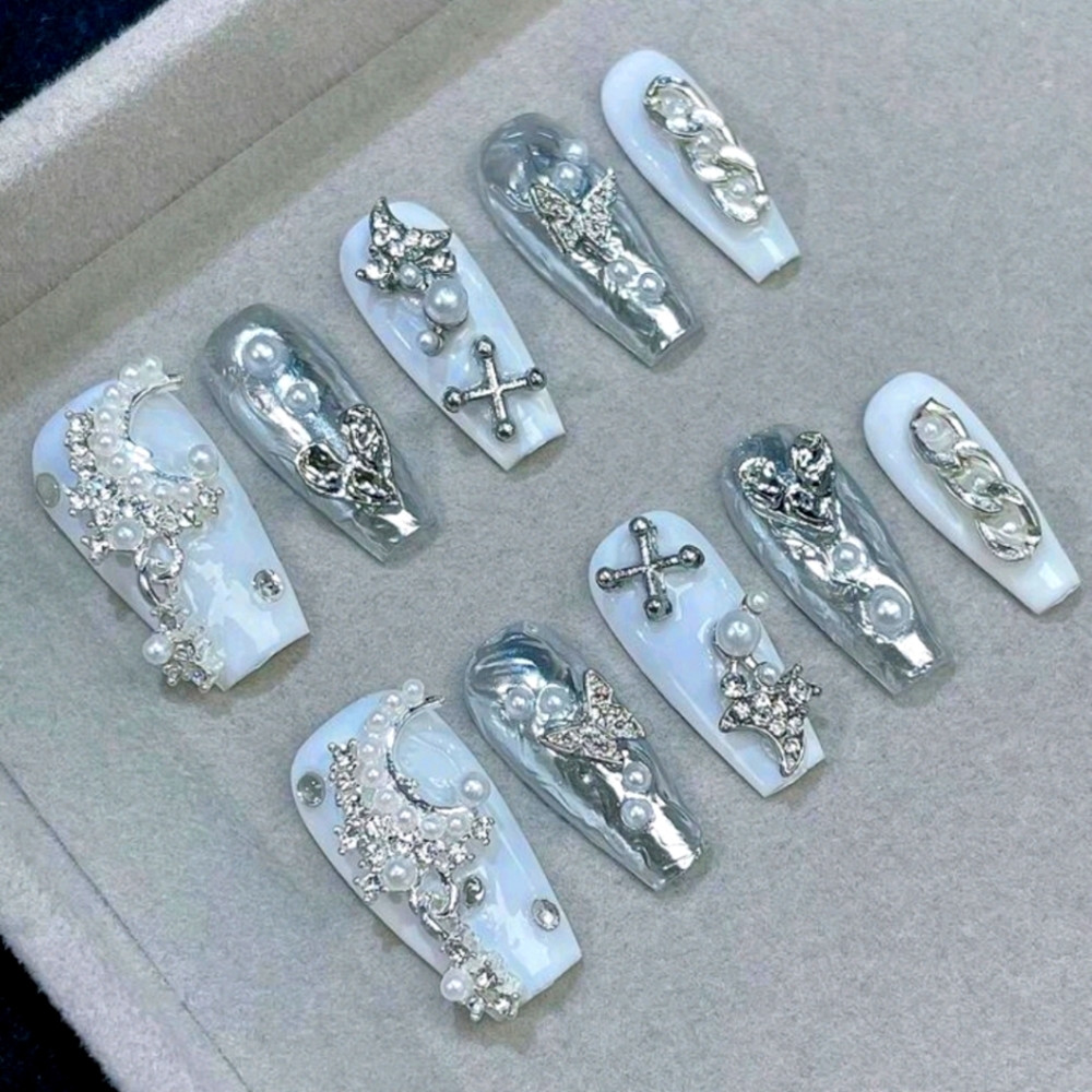 Handmade Coffin shaped press on nails